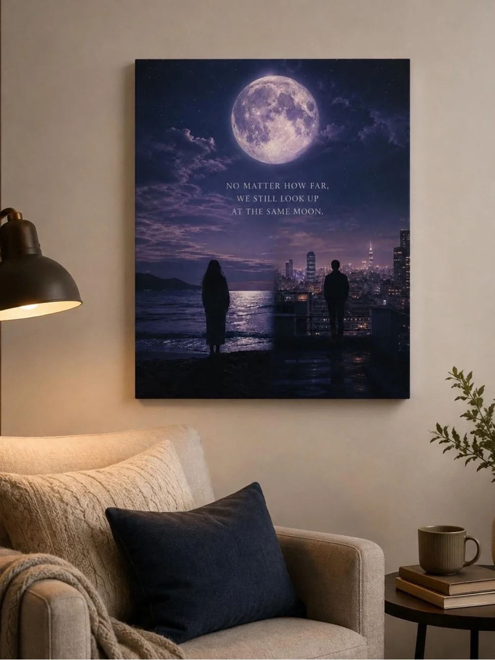 18x24 Romantic Moon Canvas Wall Art – Long Distance Love Decor